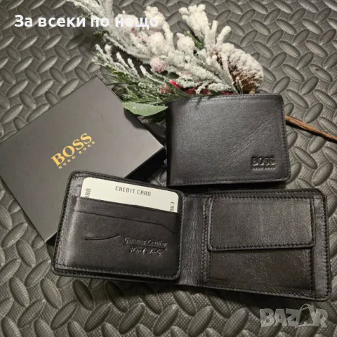 Хуго Бос Мъжки Черен Ръчно Изработен Портфейл Естествена Кожа Hugo Boss, снимка 1 - Портфейли, портмонета - 48439135