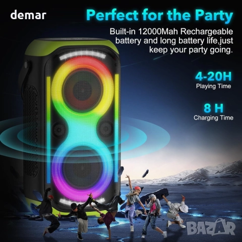 TYOTY Bluetooth високоговорител 160W, 12000 mAh, TWS, LED светлини, снимка 4 - Тонколони - 51856694