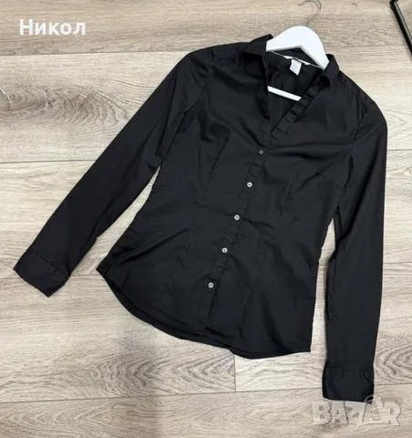 Елегантна черна риза с дълъг ръкав, H&M, снимка 2 - Ризи - 50086682