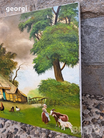 Авторска картина маслени бои върху платно селски пейзаж, снимка 2 - Картини - 54017474