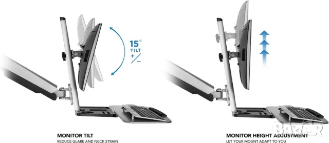 Работна Станция със Стойка за 1 Монитор и Клавиатура, Регулируема Височина - Mount It! , снимка 4 - Монитори - 46992670