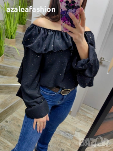 Черна дамска блуза с блясък