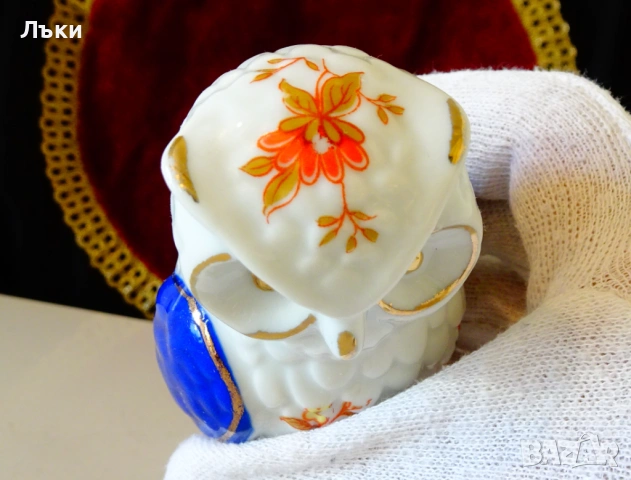 Японска порцеланова фигура Бухал,злато,кобалт. , снимка 6 - Статуетки - 53830285