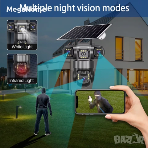 Соларна Охранителна 4G Камера Ultra HD 4K PTZ, тройна леща, 12MP, цветно нощно виждане, снимка 11 - IP камери - 53436795