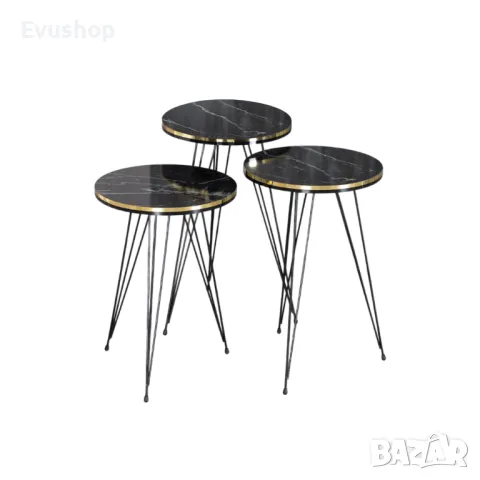 Комплект холни маси 3 броя - черен мрамор, снимка 3 - Маси - 50181333