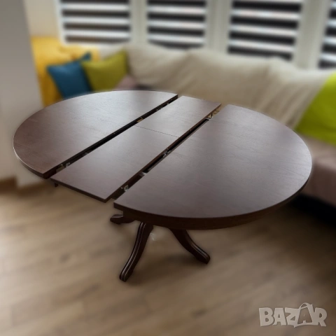 Разтегателна кръгла кухненска маса (MDF и масив), 6/8 души, снимка 5 - Маси - 53733786