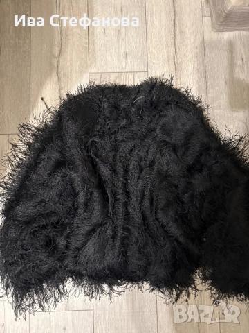 Уникално ново елегантно официално парти коктейлна черно рошаво сако жилетка наметка болеро , снимка 4 - Сака - 46483567