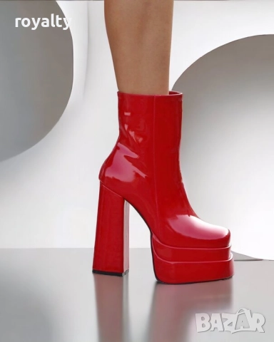 Боти на ток - червен лак, снимка 3 - Дамски боти - 52162660