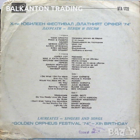 ЕВТИНИ Плочи ЗЛАТНИЯТ ОРФЕЙ - Рецитали и гости - БАЛКАНТОН, снимка 8 - Грамофонни плочи - 17994474