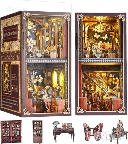 Комплект кътче за книги Waiybbit за възрастни с капак против прах и LED светлина, 3D дървен пъзел, снимка 1