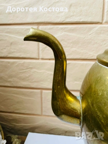 Голям месингов чайник от Англия с порцелан на капака, снимка 10 - Антикварни и старинни предмети - 53577942