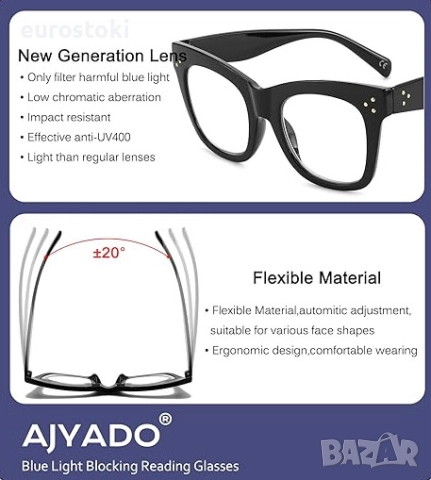 Комплект от 2 чифта диоптрични очила за четене AJYADO Oprah, дамски очила за четене с диоптри, снимка 3 - Слънчеви и диоптрични очила - 51672821