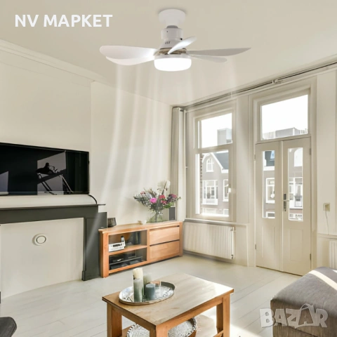 Вентилатор лампа с форма на цвете, LED осветление, дистанционно, 40W, 1200 лумена, снимка 3 - Лед осветление - 53879362