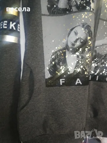 сив суичер за момиче с картинки, има цип и качулка. , снимка 2 - Детски Блузи и туники - 49358086