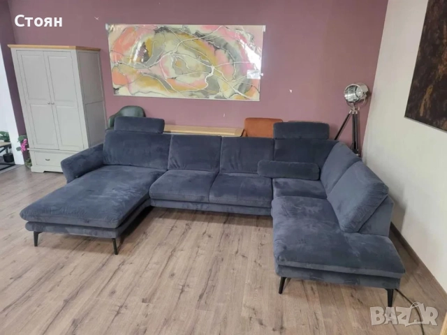 ПРОМОЦИЯ!!! Тъмно сив П - образен ъглов диван Carsten с ел. лежанка