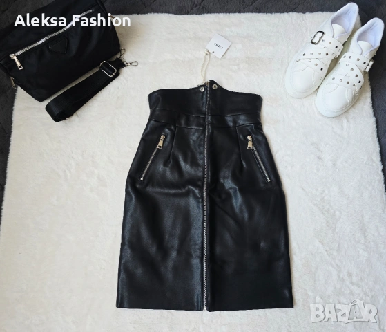 Кожена пола с висока талия , снимка 9 - Поли - 47560199