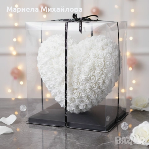 Декоративно сърце от изкуствени рози в подаръчна кутия!, снимка 4 - Романтични подаръци - 53249731