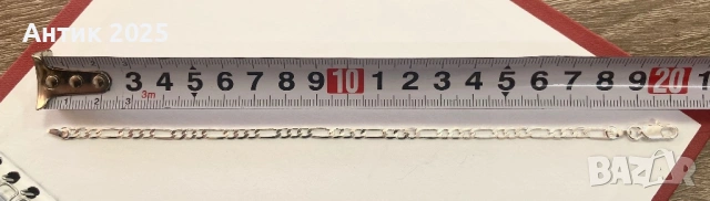 Сребърна гривна проба 925 с плетка Фигаро, снимка 2 - Гривни - 53787468