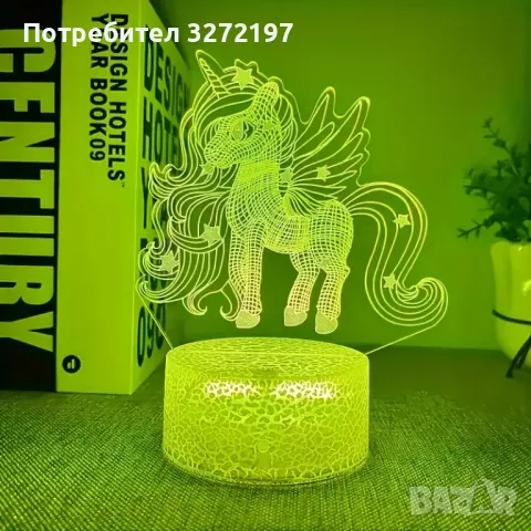 Холограмна 3D LED лампа Еднорог - дистанционно управление 16 цвята+други режими на управление, снимка 5 - Настолни лампи - 49505412