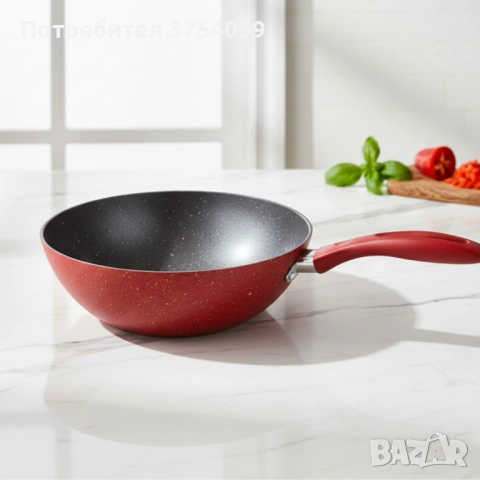 Уок тиган Voltz OV54420A28 Ø28 см – мраморно незалепващо покритие, индукционен, червен, снимка 5 - Съдове за готвене - 53076117