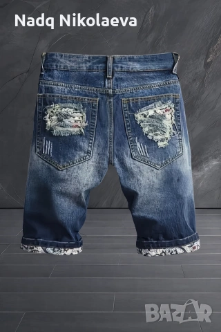 Мъжки винтидж дънкови шорти с износена текстура, снимка 2 - Къси панталони - 54033644