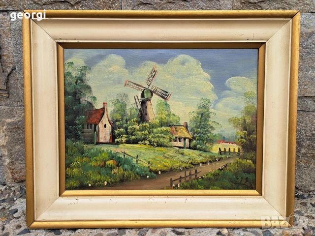 картина маслени бои върху платно вятърна мелница 