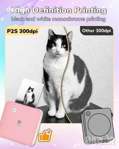 Принтер Phomemo P2S, мини термален принтер за смартфон, Bluetooth, 3 ролки хартия, снимка 3 - Принтери, копири, скенери - 48848805