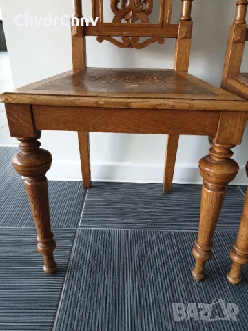 100см дърворезба/2бр чифт стари ретро дървени столове с релефни седалки, снимка 6 - Столове - 50727480