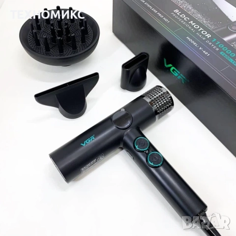 Професионален сешоар VGR с BLDC мотор 110 000 RPM – Йонна технология и дифузер, снимка 7 - Други стоки за дома - 52816235