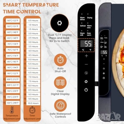 Нова XXL електрическа подложка за затопляне на храна 6 режима и таймер, снимка 6 - Други - 53963012