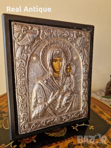 Чудесна антикварна сребърна икона със сертификат и маркировка , снимка 6 - Икони - 51686618