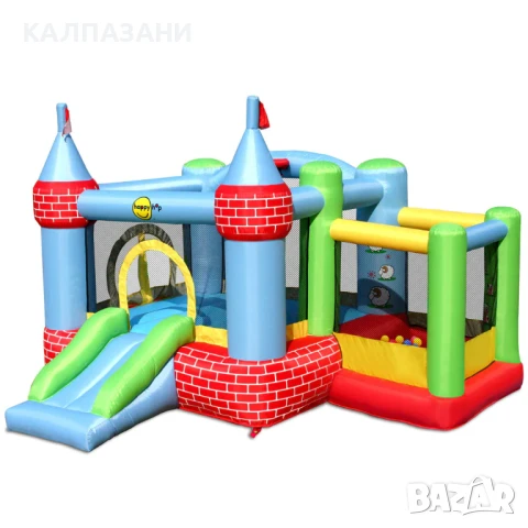 HAPPY HOP Батут замък с пързалка, топки и помпа 325x300x220 9112, снимка 7 - Надуваеми играчки - 50446874
