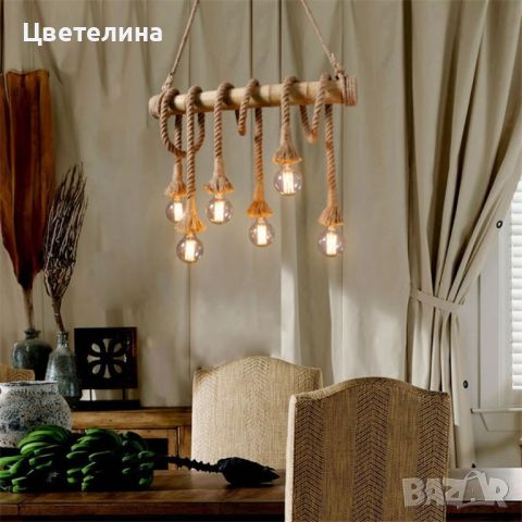 Бамбукова електрическа висяща лампа, снимка 2 - Настолни лампи - 45423529