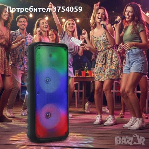 Безжична RGB тонколона – 2×8″ говорителя, Bluetooth, 1200 W, батерия 3000 mAh, снимка 3 - Тонколони - 53192955