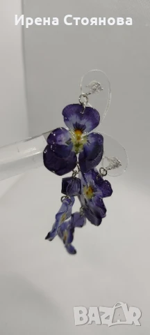 Обеци с естествен цвят на градински теменужки. Необичайно и стилно допълнение към вашия тоалет.
, снимка 8 - Обеци - 50501588