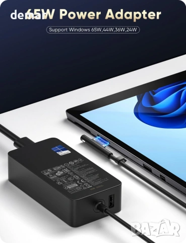 65W Зарядно за Microsoft Surface Pro, Surface Laptop, Surface Book, Surface Go (SU-GAN-PD065W-S-4), снимка 2 - Други - 53779546