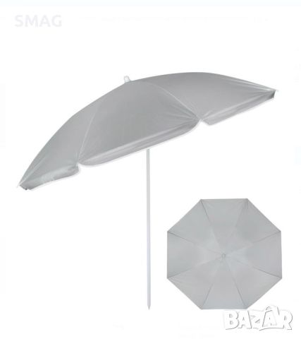 Плажен чадър с ветроустойчива черна сребриста метална рамка - 1,80 м, снимка 1 - Други - 46292655