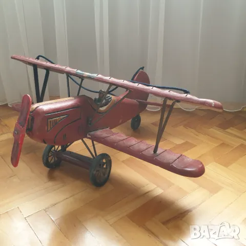 СТАР ГОЛЯМ РЪЧНО ИЗРАБОТЕН ДЪРВЕН САМОЛЕТ БИПЛАН, снимка 7 - Колекции - 50169963