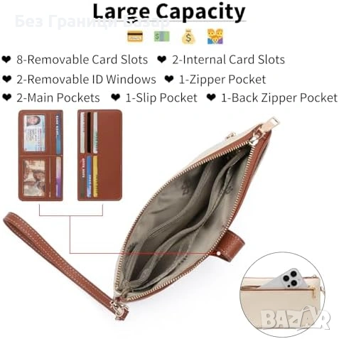 Ново бежово Клъч портмоне за жени с RFID защита за карти изкуствена кожа, снимка 2 - Портфейли, портмонета - 53816502