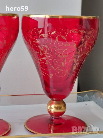 Чехско стъкло-чаши и поднос, снимка 2 - Вази - 45254111