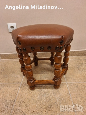 Винтидж табуретка естествена кожа 