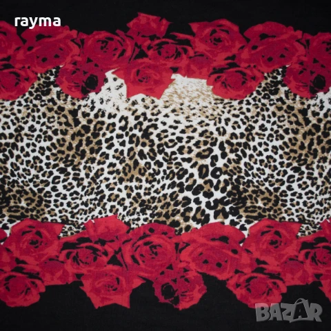 Плат Италианско памучно трико леопард и рози принт