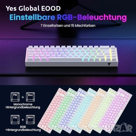 TECURS Механична геймърска клавиатура RGB, снимка 3 - Клавиатури и мишки - 53735387