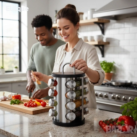 Бурканчета за подправки на стойка Edenberg EB-4027, 16 бр, Въртене на 360 гр, Черен/инокс, снимка 2 - Други стоки за дома - 53389312