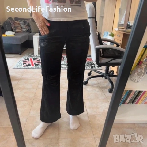 Дамски черни полиестерни панталони Adidas с цип, размер S Черен , снимка 2 - Панталони - 53219338