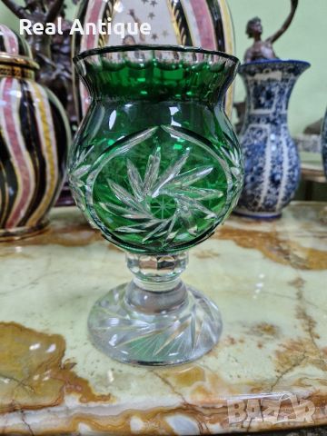 Превъзходна много красива антикварна колекционерска кристална ваза чаша Bohemia 