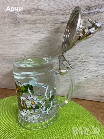 Немска стъклена халба за бира, снимка 4 - Чаши - 53940425
