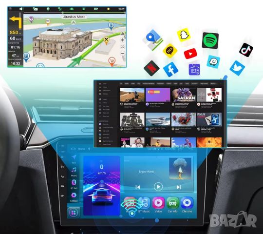 Мултимедия, за кола, автомобил, плеър, 2 дин, Android Auto, Car play 2+64 навигация, универсална 10", снимка 3 - Аксесоари и консумативи - 45210538