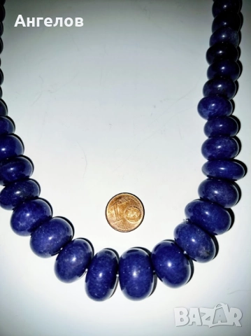 Тежък и дълъг (1 м) гердан от натурален син сапфир, снимка 4 - Колиета, медальони, синджири - 52709151