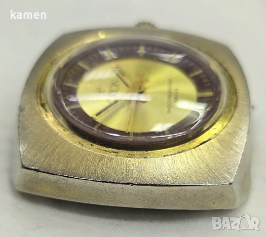 Vintage ORION Swiss Mechanical Watch - 1970s Gold Tone Cushion Case 11665, снимка 5 - Антикварни и старинни предмети - 53659073